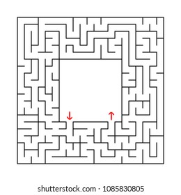 A square labyrinth with an entrance and an exit. Simple flat vector illustration isolated on white background. With a place for your image.