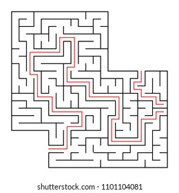 A square labyrinth with an entrance and an exit. Simple flat vector isolated illustration. With a place for your drawings. With the answer