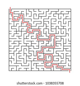 square labyrinth with entry and exit.vector game maze puzzle with solution