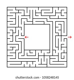 A square labyrinth. Find the way out from the center. Simple flat vector illustration isolated on white background. With a place for your image