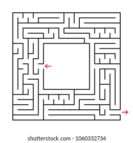 A square labyrinth. Find the way out from the center. Simple flat vector illustration isolated on white background. With a place for your image