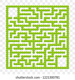 Square labyrinth of garden bushes. Game for kids. Puzzle for children. One entrance, one exit. Labyrinth conundrum. Flat vector illustration. On a transparent background. With place for your image