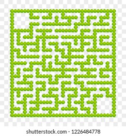 Square labyrinth of garden bushes. Game for kids. Puzzle for children. One entrance, one exit. Labyrinth conundrum. Flat vector illustration. On a transparent background. With place for your image