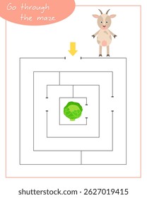 Un laberinto cuadrado con cabra para niños. Mini juego para niños. Desarrollo de la lógica.