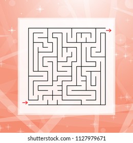 A square labyrinth. An interesting and useful game for children and adults. Simple flat vector illustration on a colorful abstract background