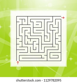 A square labyrinth. An interesting and useful game for children and adults. Simple flat vector illustration on a colorful abstract background