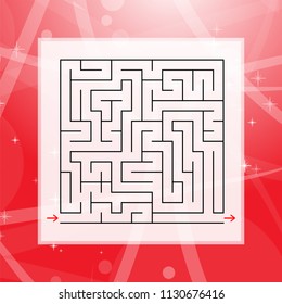 A square labyrinth. An interesting and useful game for children and adults. Simple flat vector illustration on a colorful abstract background