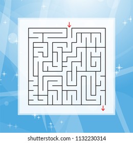 A square labyrinth. An interesting and useful game for children and adults. Simple flat vector illustration on a colorful abstract background