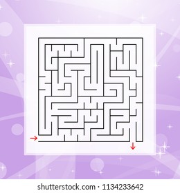 A square labyrinth. An interesting and useful game for children and adults. Simple flat vector illustration on a colorful abstract background