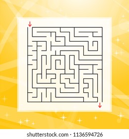A square labyrinth. An interesting and useful game for children and adults. Simple flat vector illustration on a colorful abstract background