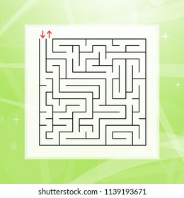 A square labyrinth. An interesting and useful game for children and adults. Simple flat vector illustration on a colorful abstract background