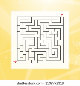 A square labyrinth. An interesting and useful game for children and adults. Simple flat vector illustration on a colorful abstract background