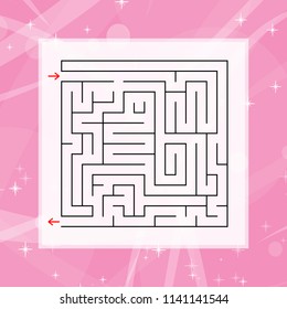 A square labyrinth. An interesting and useful game for children and adults. Simple flat vector illustration on a colorful abstract background