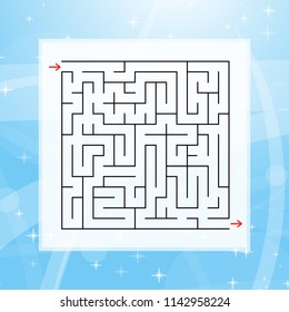 A square labyrinth. An interesting and useful game for children and adults. Simple flat vector illustration on a colorful abstract background