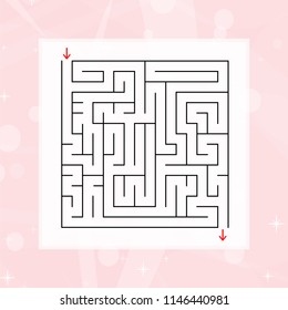 A square labyrinth. An interesting and useful game for children and adults. Simple flat vector illustration on a colorful abstract background