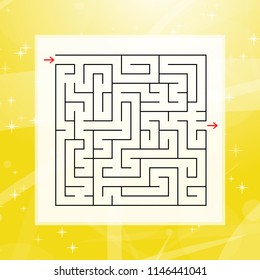 A square labyrinth. An interesting and useful game for children and adults. Simple flat vector illustration on a colorful abstract background