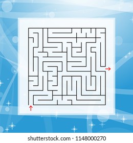 A square labyrinth. An interesting and useful game for children and adults. Simple flat vector illustration on a colorful abstract background