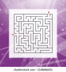 A square labyrinth. An interesting and useful game for children and adults. Simple flat vector illustration on a colorful abstract background