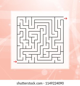A square labyrinth. An interesting and useful game for children and adults. Simple flat vector illustration on a colorful abstract background