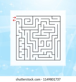A square labyrinth. An interesting and useful game for children and adults. Simple flat vector illustration on a colorful abstract background