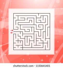 A square labyrinth. An interesting and useful game for children and adults. Simple flat vector illustration on a colorful abstract background