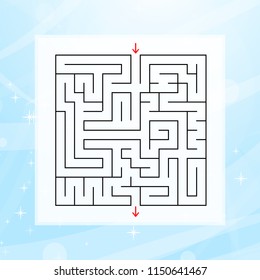 A square labyrinth. An interesting and useful game for children and adults. Simple flat vector illustration on a colorful abstract background