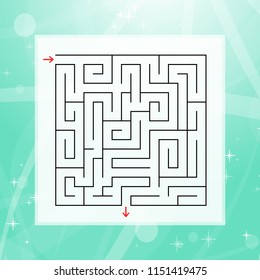 A square labyrinth. An interesting and useful game for children and adults. Simple flat vector illustration on a colorful abstract background