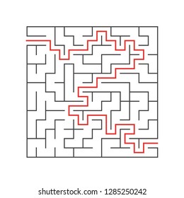 A square labyrinth for kids. The game is a mystery. A simple flat vector illustration on a white background. With the answer