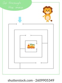 A square labyrinth with lion for children. Mini game for children. Development of logic.