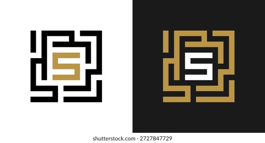 quadratisches Labyrinth Logo Design Inspiration mit Buchstabe S