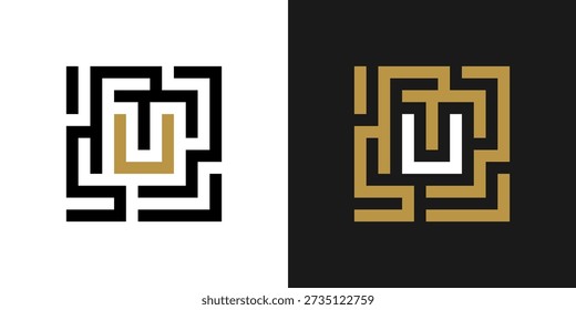 Inspiración de diseño de logotipo de laberinto cuadrado con letra U