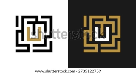 square labyrinth logo design inspiration with letter U