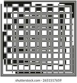 Square labyrinth pattern. Checkered grid lines. Geometric abstract maze. Vector optical design.