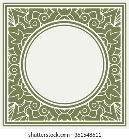 Square lace design element with a round middle place for your text or decor.
