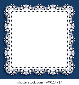 Square Lace Doily With Cutout Paper Border Pattern, Vector Greeting Card Or Wedding Invitation Template, Eps10