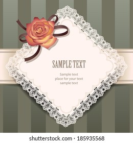 Square lace frame with decorative rose for greeting design