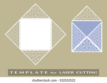 Square laser cut envelope template. Vector openwork filigree template for wedding invitation or greeting card. Decorative design element with lace ornament, hand drawn doodle floral pattern.