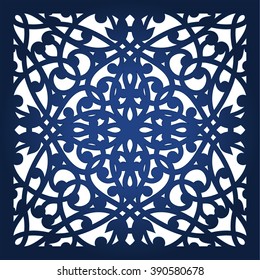 Square laser cut panel template. Lazer cut ornamental card or panel. Filigree cutout pattern background for laser cutting. Kirigami pattern.