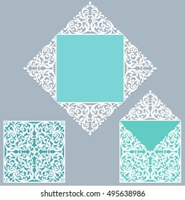 Square laser cut wedding invitation template. Card for die cutting