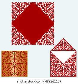 Square laser cut wedding invitation template. Card for die cutting