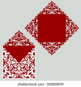 Square laser cut wedding invitation template. Card for die cutting