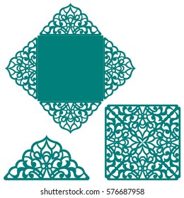 Square laser cut wedding invitation template. Card for die cutting