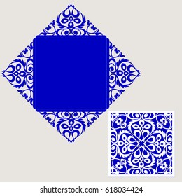 Square laser cut wedding invitation template. Card for die cutting