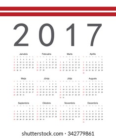 Square Latvian 2017 year vector calendar. Week starts from Sunday.