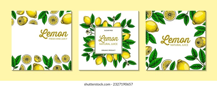 Vierter Zitronenhintergrund. Handgezeichnete bunter Vektorgrafik auf Skizzenstiel. Design für Verpackung, Logo, Einladung, Grußkarten