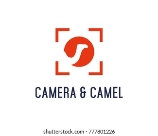 Square Lens Camel with Camera Photography  Illustration Animal Logo Silhouette
