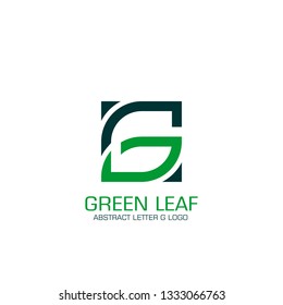 Square letter G graphic logo template, green leaf logo design.