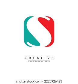 square letter S logo icon. letter S negative spaced blue and red squares. simple flat vector design and clean background. suitable for corporate, clothing, etc.
