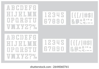 Quadratische Buchstaben in Kuchenform und Schablonendesigns