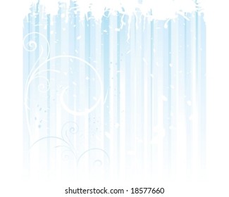 Square light blue christmas, winter card with swirls and grunge elements. Stripes controlled by 3 different (global) gradients.